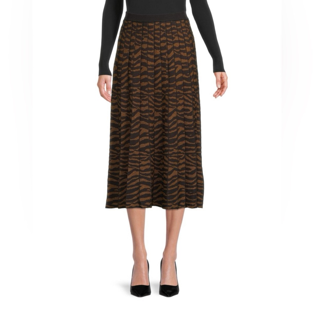 YAL New York Striped Knitted Midi Skirt Animal Print Brown & Black Size XS $98